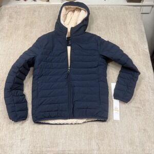 Calvin Klein Mens Navy Blue Infinite Stretch Sherpa Lined Puffer Jacket new